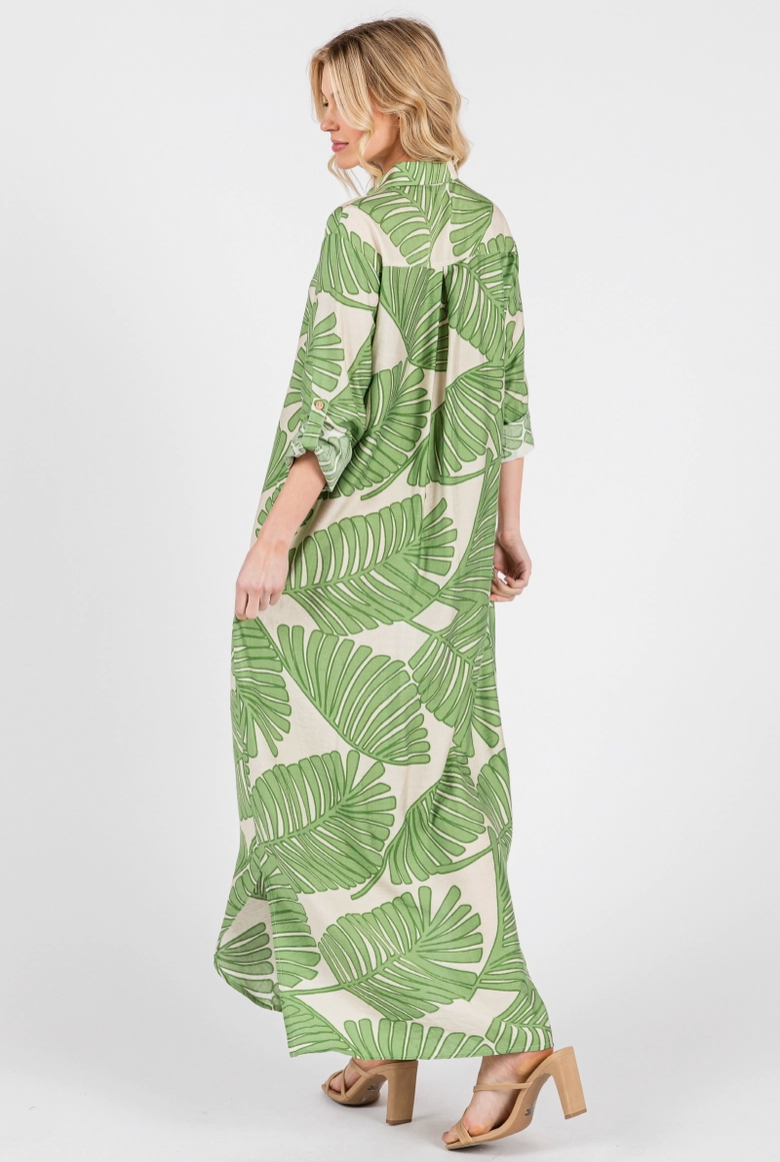 Green Palm Print Button Up Maxi Dress from Southern Sunday Boutique in Naples, FL