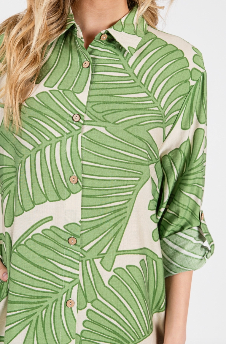 Green Palm Print Button Up Maxi Dress from Southern Sunday Boutique in Naples, FL