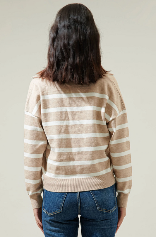 Oatmeal & Cream Striped Collared Sweater from Southern Sunday Boutique in Naples, FL