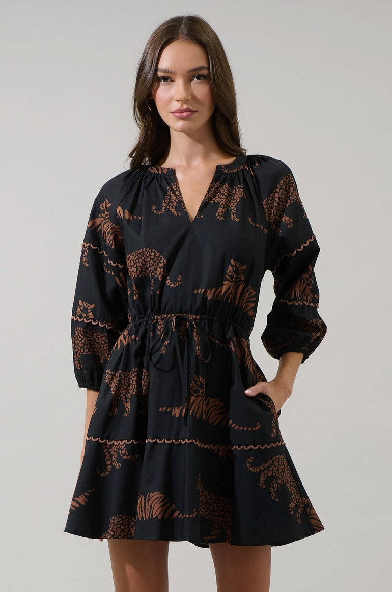 Black Jungle Cat Print Mini Dress from Southern Sunday Boutique in Naples, FL
