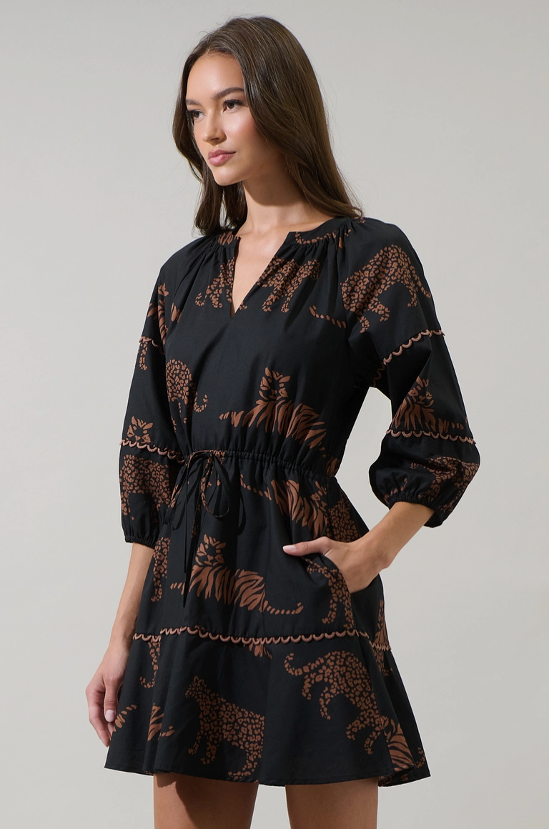 Black Jungle Cat Print Mini Dress from Southern Sunday Boutique in Naples, FL
