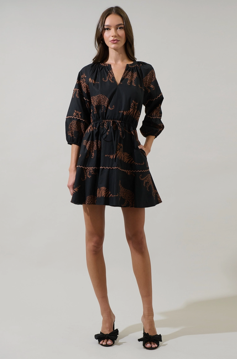 Black Jungle Cat Print Mini Dress from Southern Sunday Boutique in Naples, FL