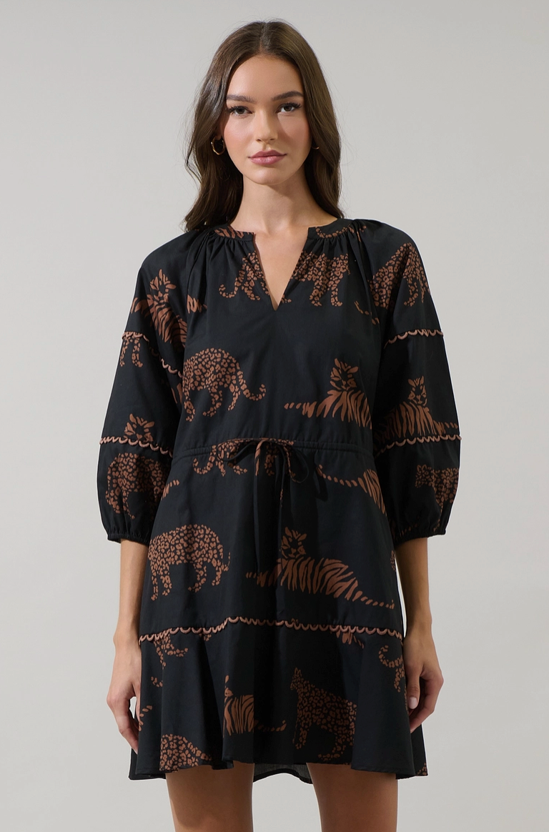Black Jungle Cat Print Mini Dress from Southern Sunday Boutique in Naples, FL
