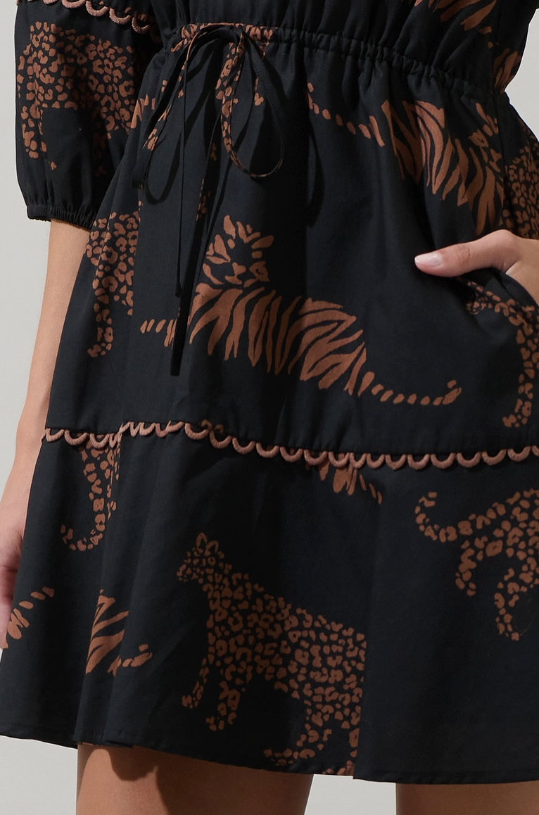 Black Jungle Cat Print Mini Dress from Southern Sunday Boutique in Naples, FL