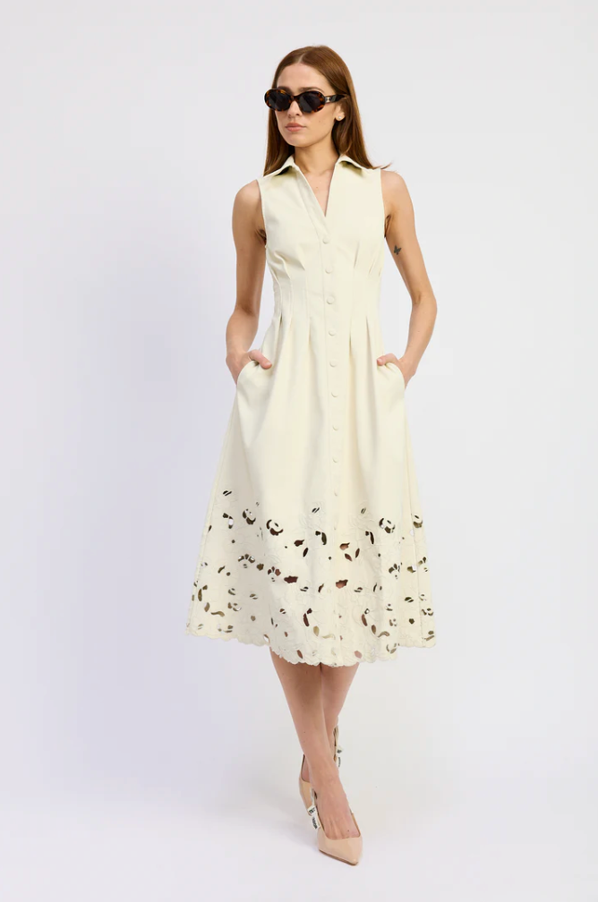 Alitzel Button Up Floral Embroidered Dress from Southern Sunday Boutique in Naples, FL
