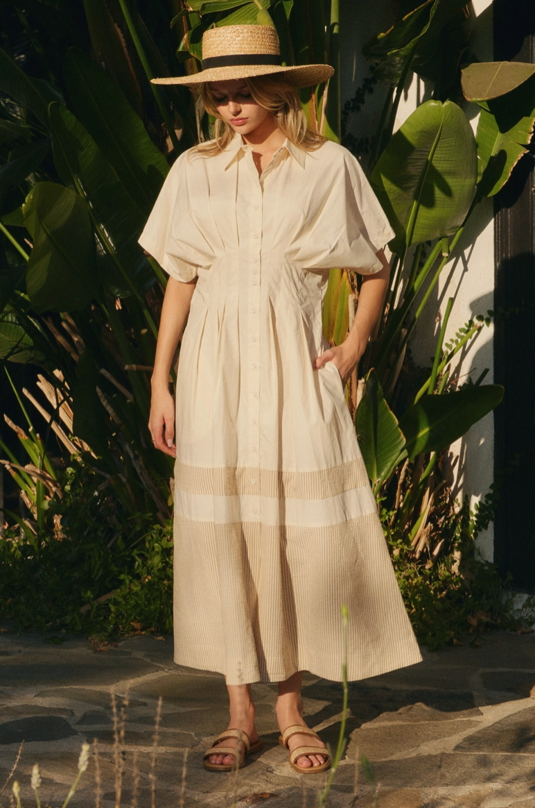 Ecru Short Sleeve Shirt Dress from Southern Sunday Boutique in Naples, FL