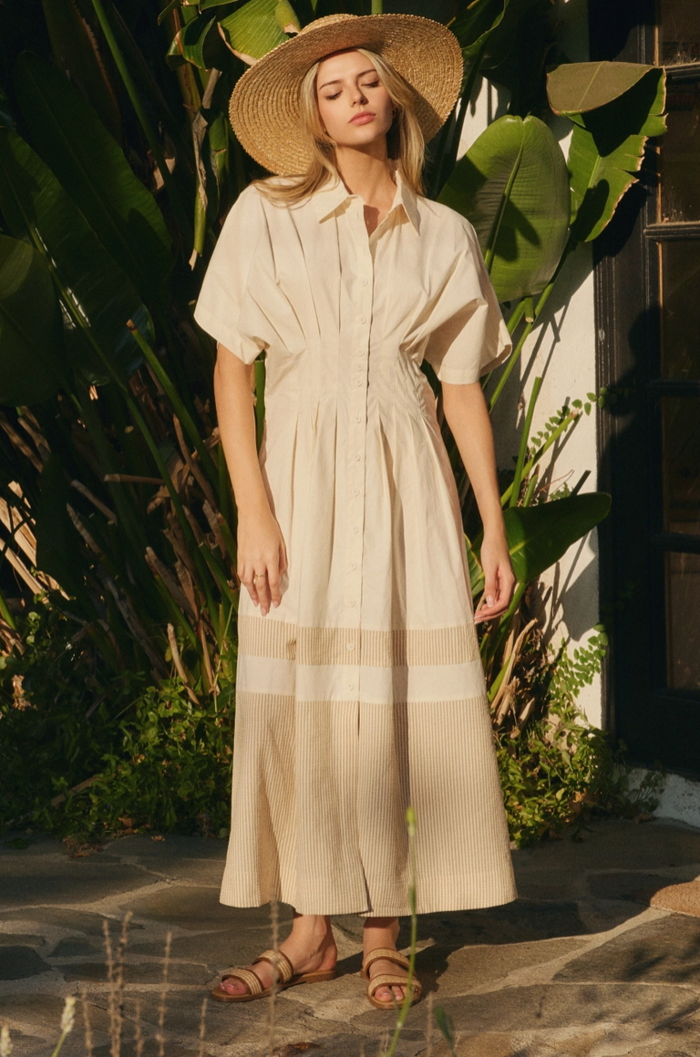 Ecru Short Sleeve Shirt Dress from Southern Sunday Boutique in Naples, FL