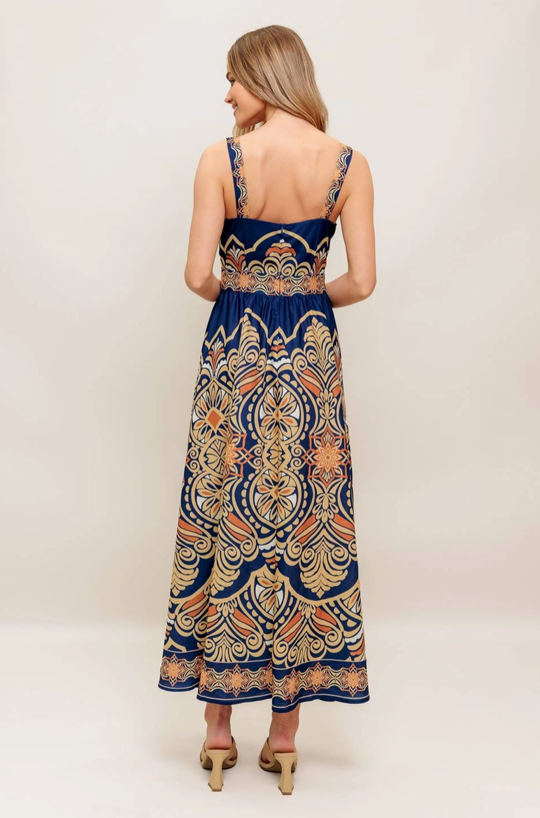 Navy Printed Midi Dress from Southern Sunday Boutique in Naples, FL