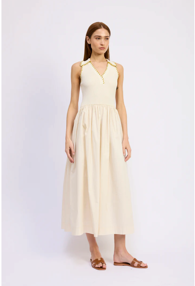 Rosalie Mixed Media Midi Dress by En Saison from Southern Sunday Boutique in Naples, FL