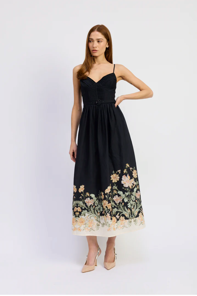 Iris Black Floral Midi Dress by En Saison from Southern Sunday Boutique in Naples, FL