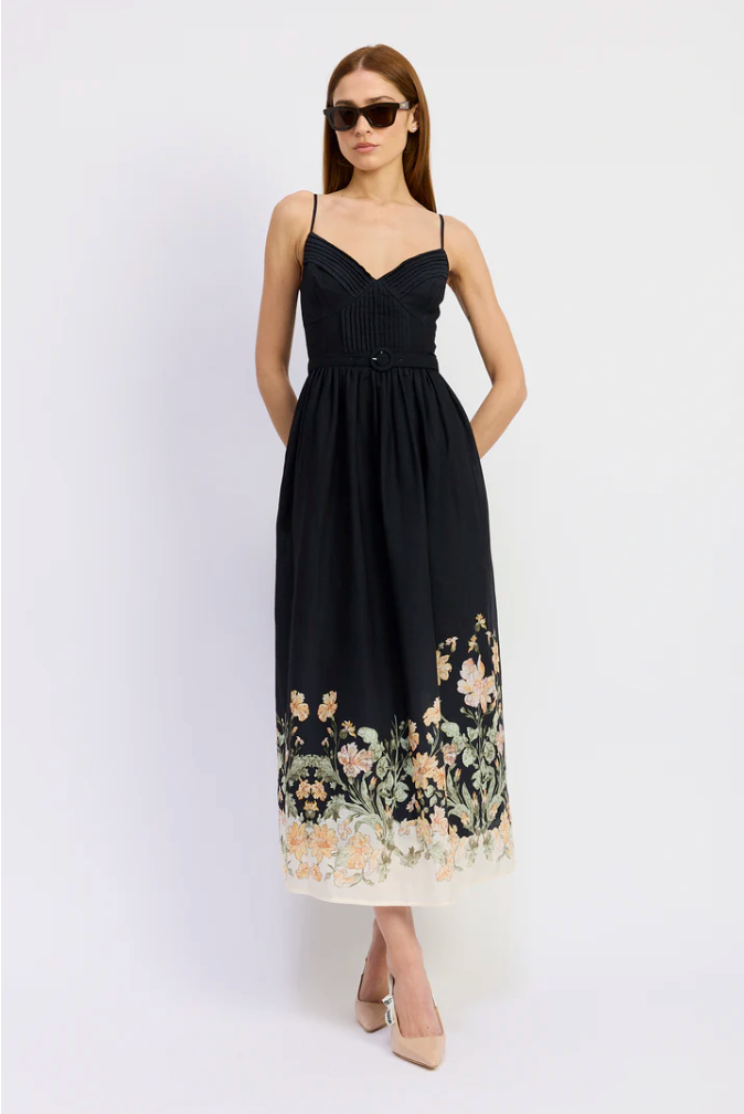 Iris Black Floral Midi Dress by En Saison from Southern Sunday Boutique in Naples, FL