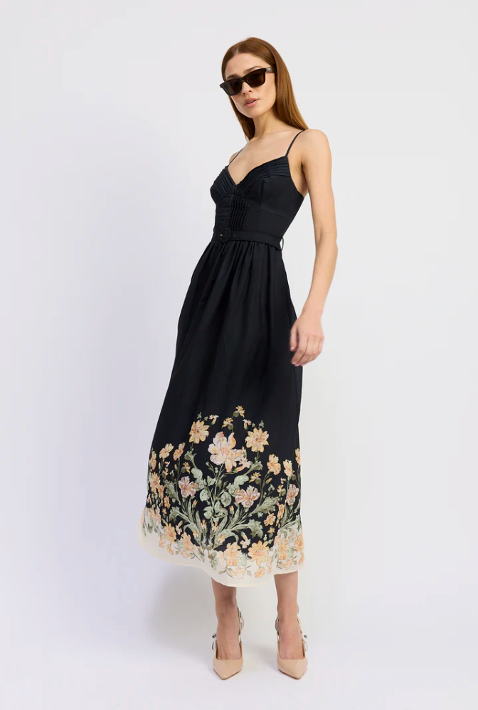 Iris Black Floral Midi Dress by En Saison from Southern Sunday Boutique in Naples, FL