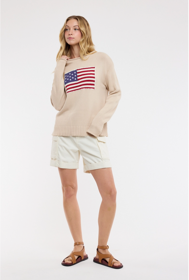 Taupe American Flag Sweater from Southern Sunday Boutique in Naples, FL