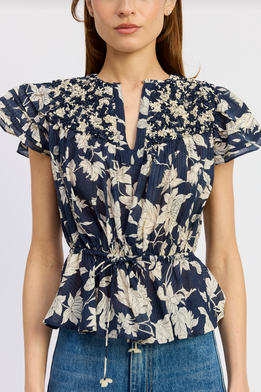 Navy Floral Peplum Blouse by En Saison from Southern Sunday Boutique in Naples, FL