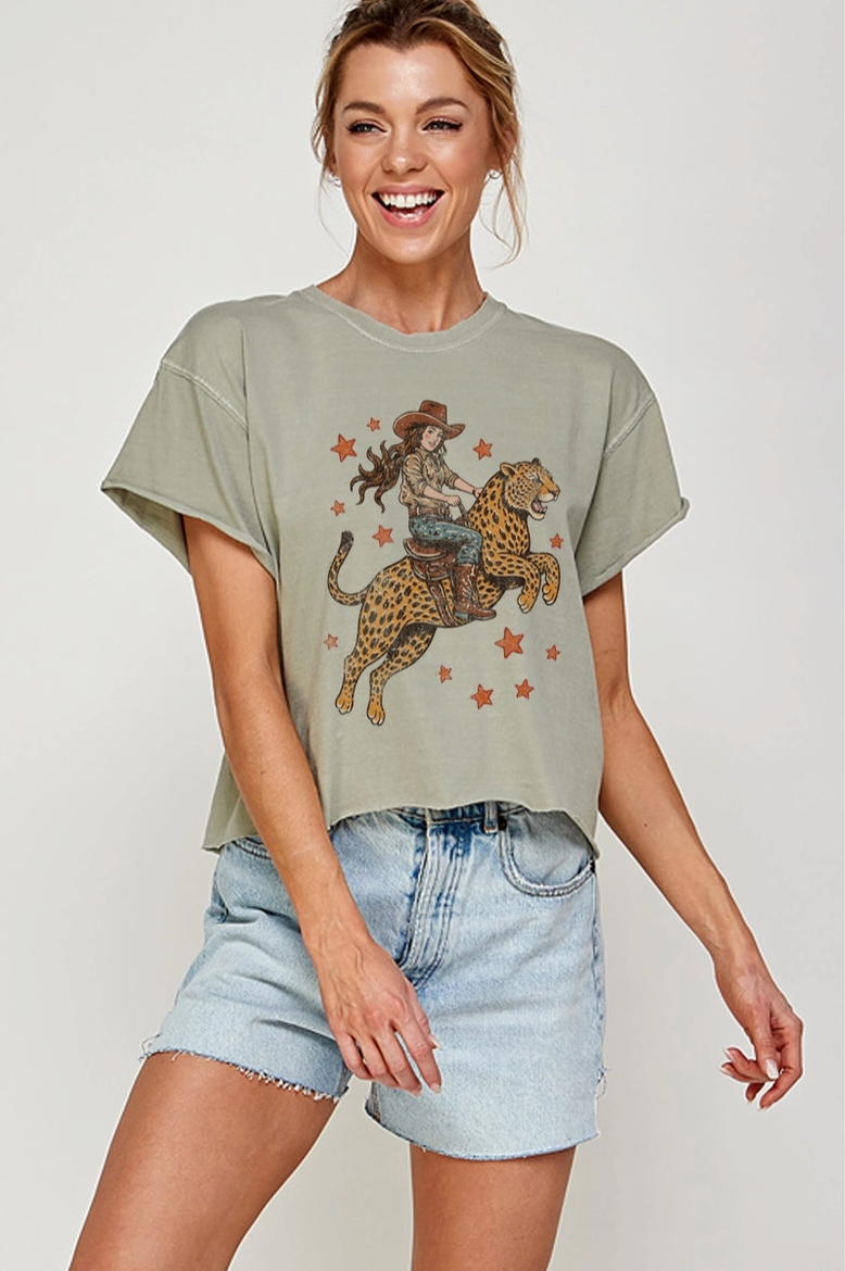 Cowgirl Cheetah Cropped Tee from Southern Sunday Boutique in Naples, FL