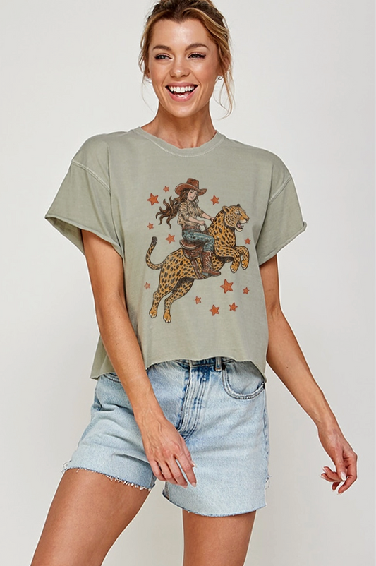 Cowgirl Cheetah Cropped Tee from Southern Sunday Boutique in Naples, FL