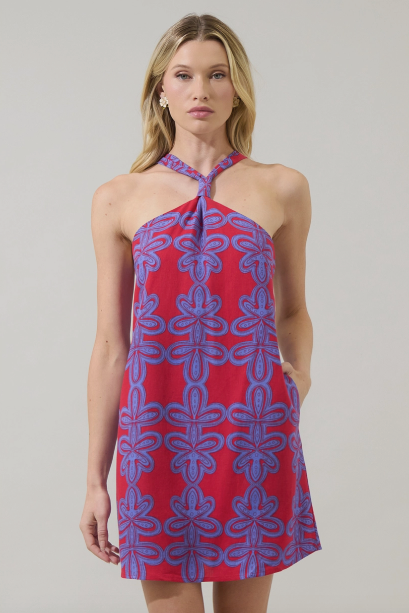 Red & Blue Halter Mini Dress from Southern Sunday Boutique in Naples, FL.