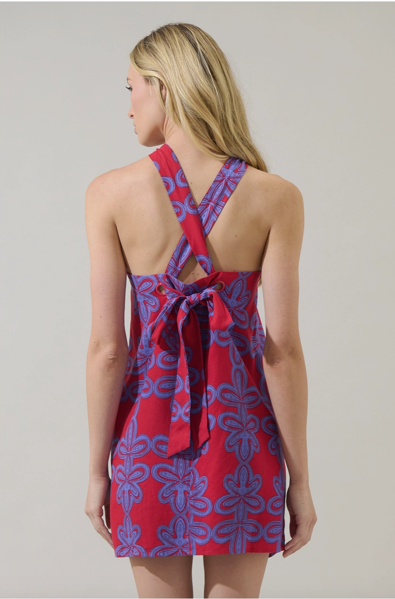 Red & Blue Halter Mini Dress from Southern Sunday Boutique in Naples, FL.