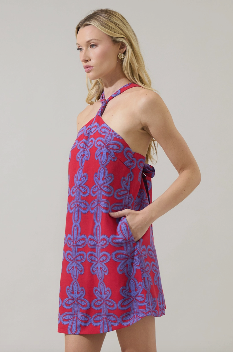 Red & Blue Halter Mini Dress from Southern Sunday Boutique in Naples, FL.