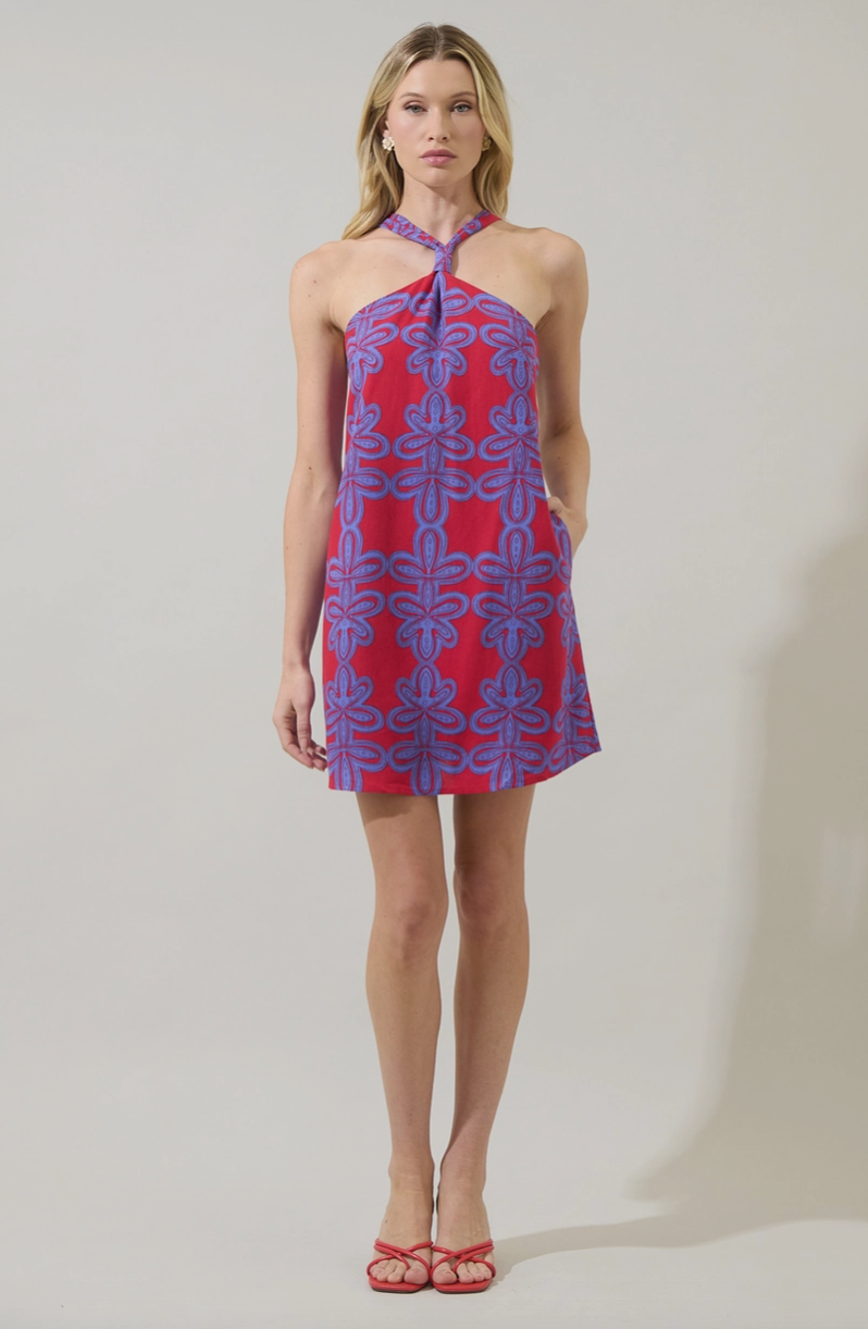 Red & Blue Halter Mini Dress from Southern Sunday Boutique in Naples, FL.