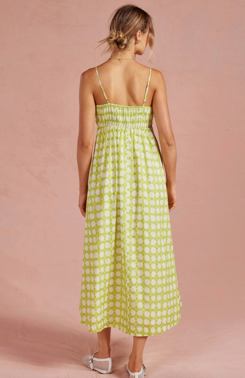 Chartreuse Chainlink Pintuck Midi Dress from Southern Sunday in Naples, FL