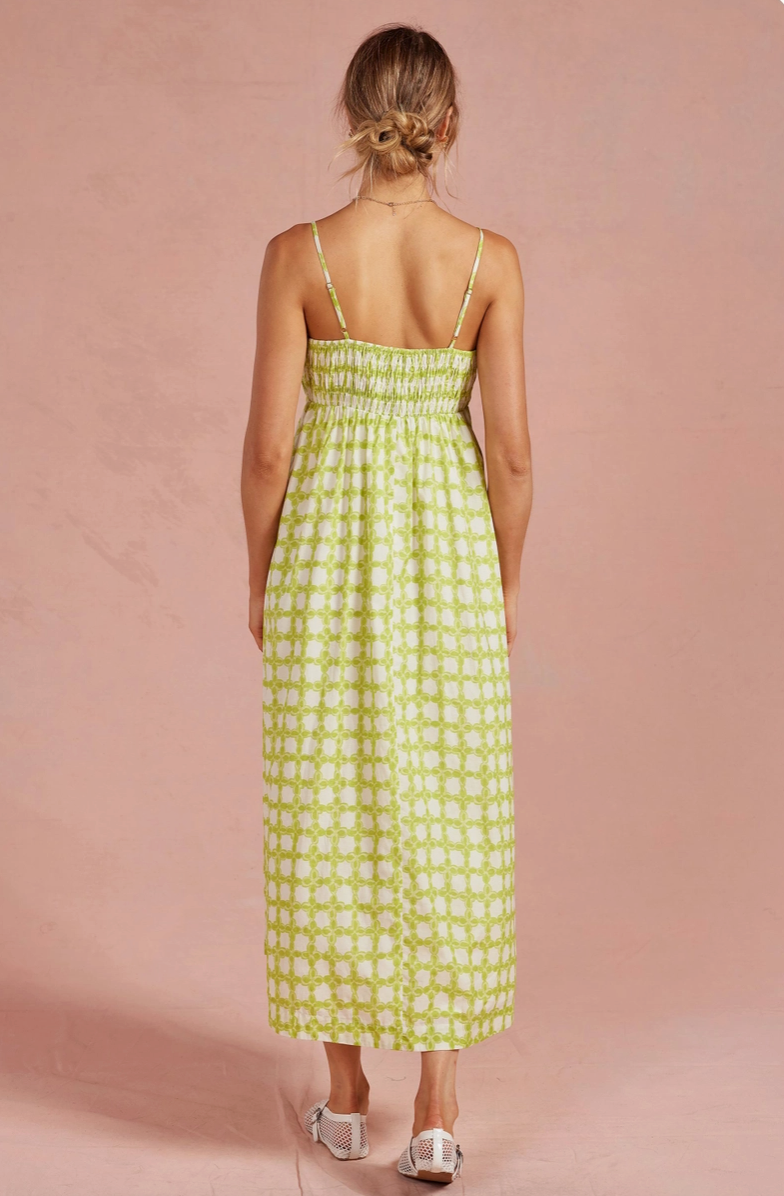 Chartreuse Chainlink Pintuck Midi Dress from Southern Sunday in Naples, FL