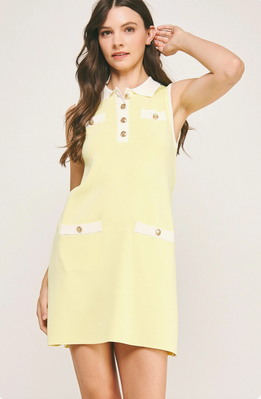 Butter Yellow Collared Knit Mini Dress from Southern Sunday in Naples, FL