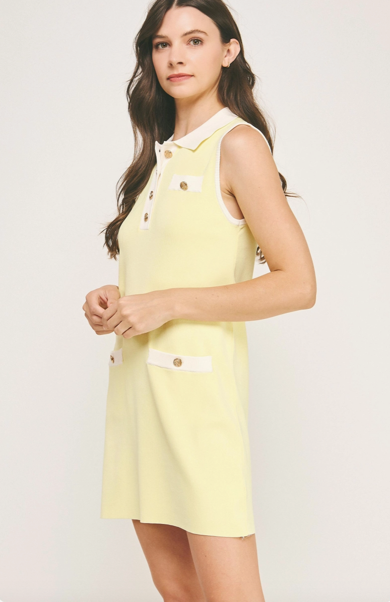 Butter Yellow Collared Knit Mini Dress from Southern Sunday in Naples, FL