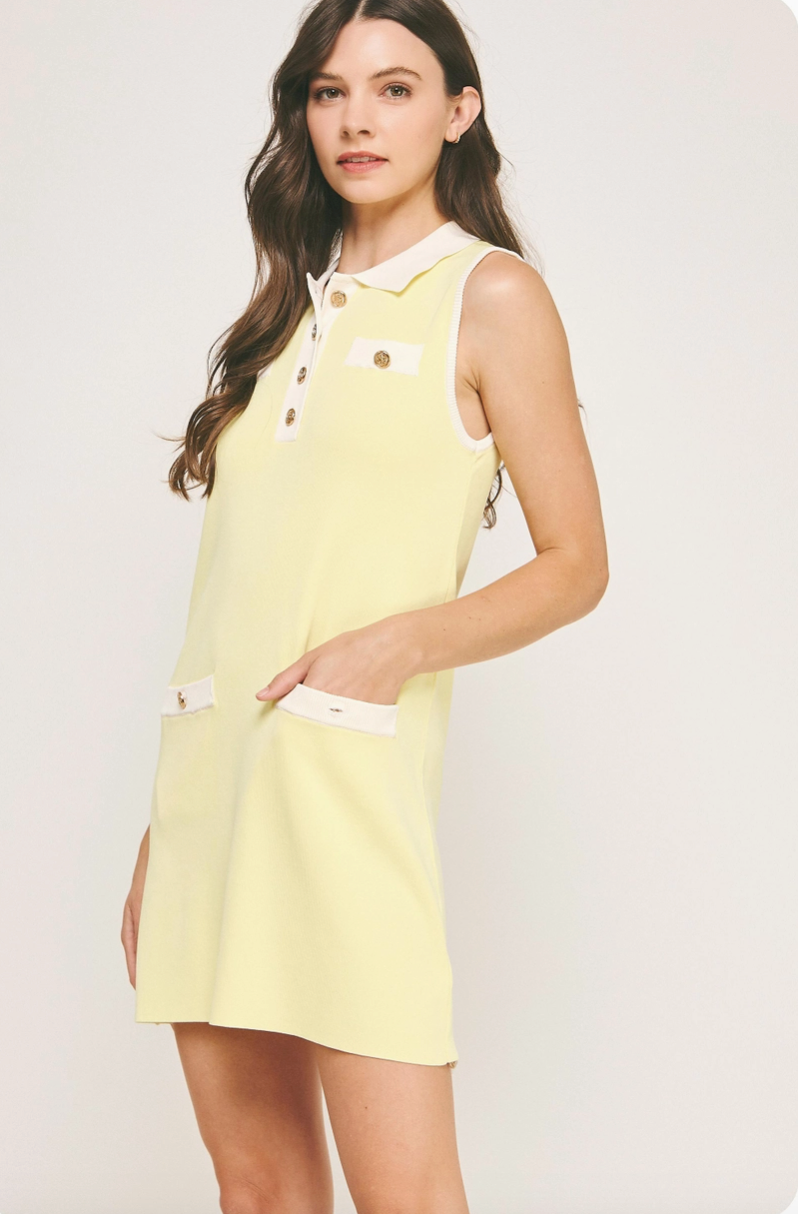 Butter Yellow Collared Knit Mini Dress from Southern Sunday in Naples, FL