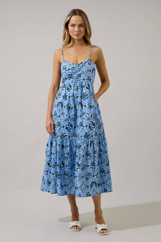 Blue & Navy Tropical Maxi Dress