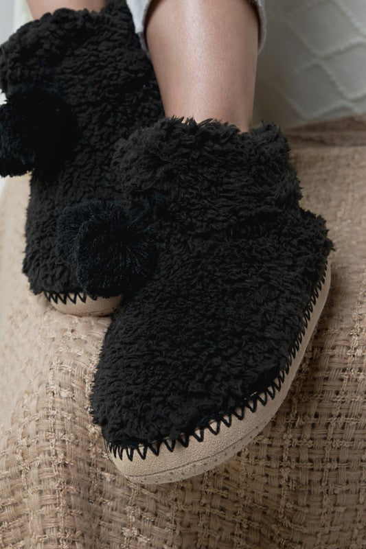 Black Slipper Bootie with Pom Pom Shoes available at Southern Sunday