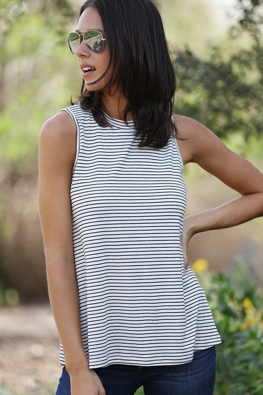 White & Black Striped High Neck Tank Tops available at Southern Sunday