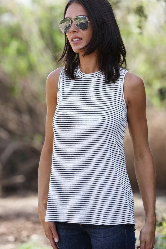 White & Black Striped High Neck Tank Tops available at Southern Sunday