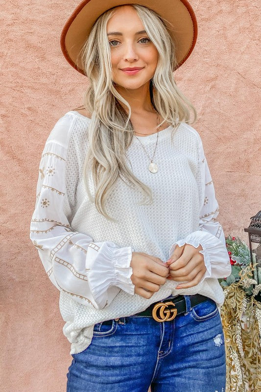 Ivory Embroidered Sleeve Blouse Tops available at Southern Sunday