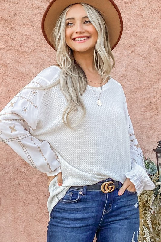 Ivory Embroidered Sleeve Blouse Tops available at Southern Sunday