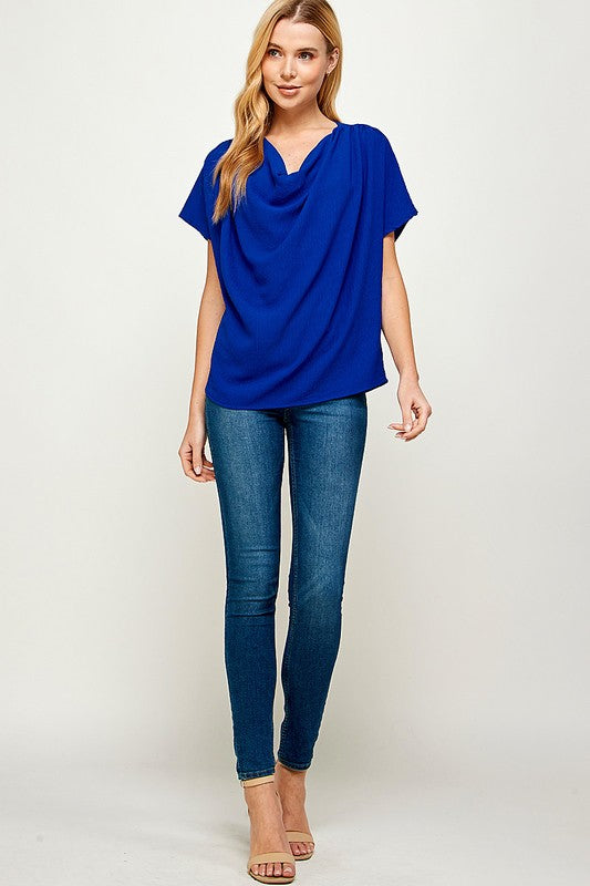 Royal Blue Cowl Neck Blouse Tops available at Southern Sunday