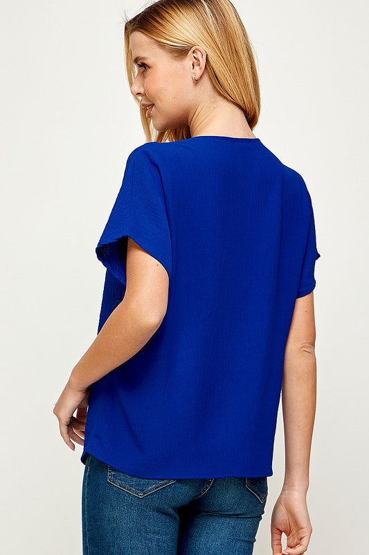 Royal Blue Cowl Neck Blouse Tops available at Southern Sunday