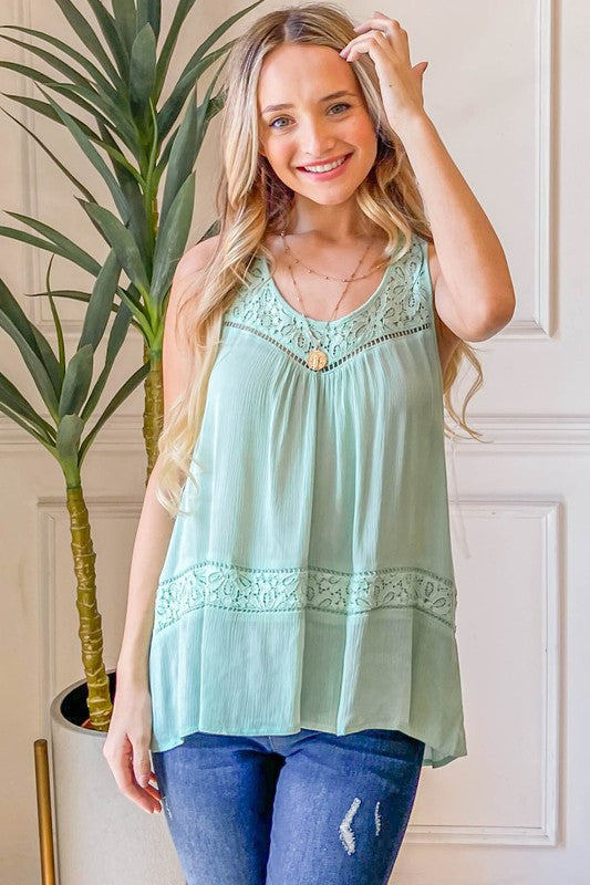 Mint Lace Detail Tank Tops available at Southern Sunday