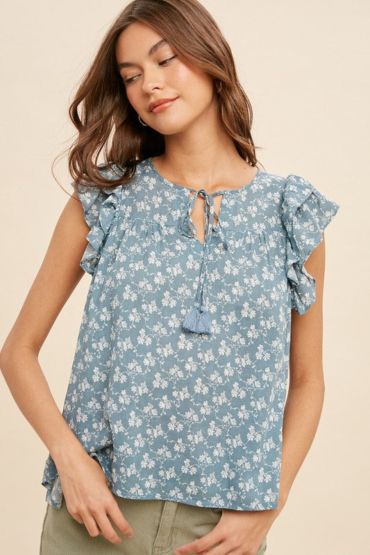 Indigo Floral Blouse Tops available at Southern Sunday