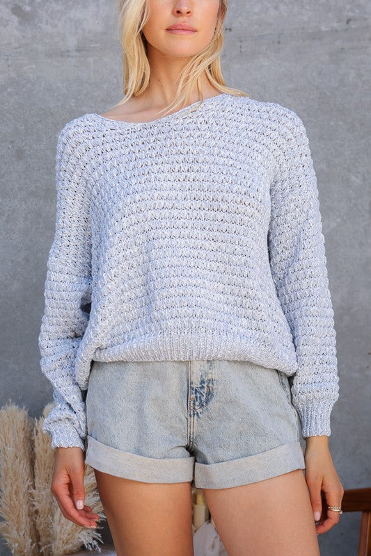 Light Blue Knit Sweater Tops available at Southern Sunday