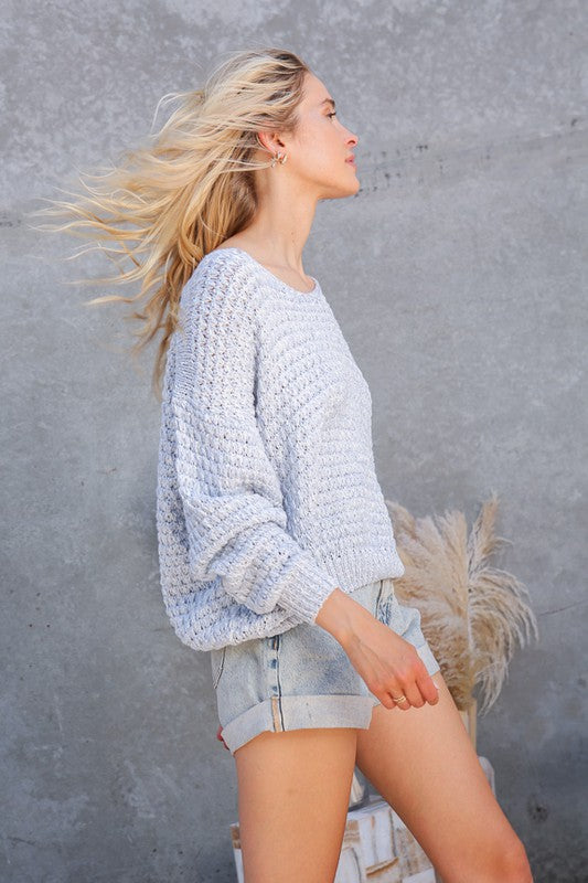 Light Blue Knit Sweater Tops available at Southern Sunday