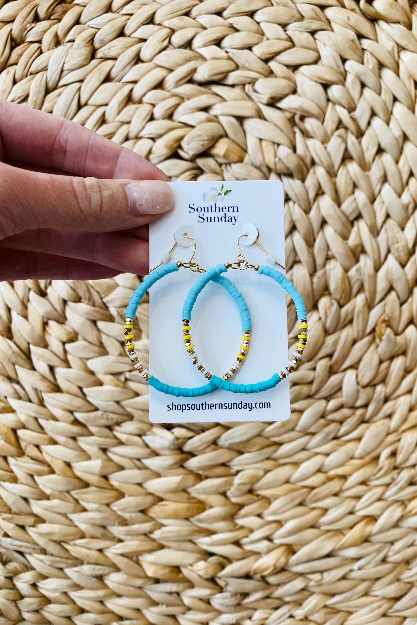 Teal Disc Hoop Earring Jewelry available at Southern Sunday