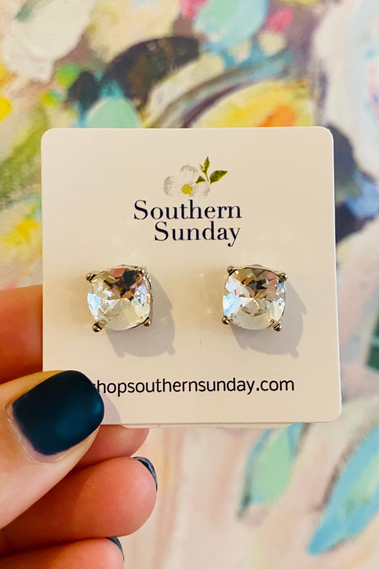 Silver Square CZ Post Earring Jewelry available at Southern Sunday
