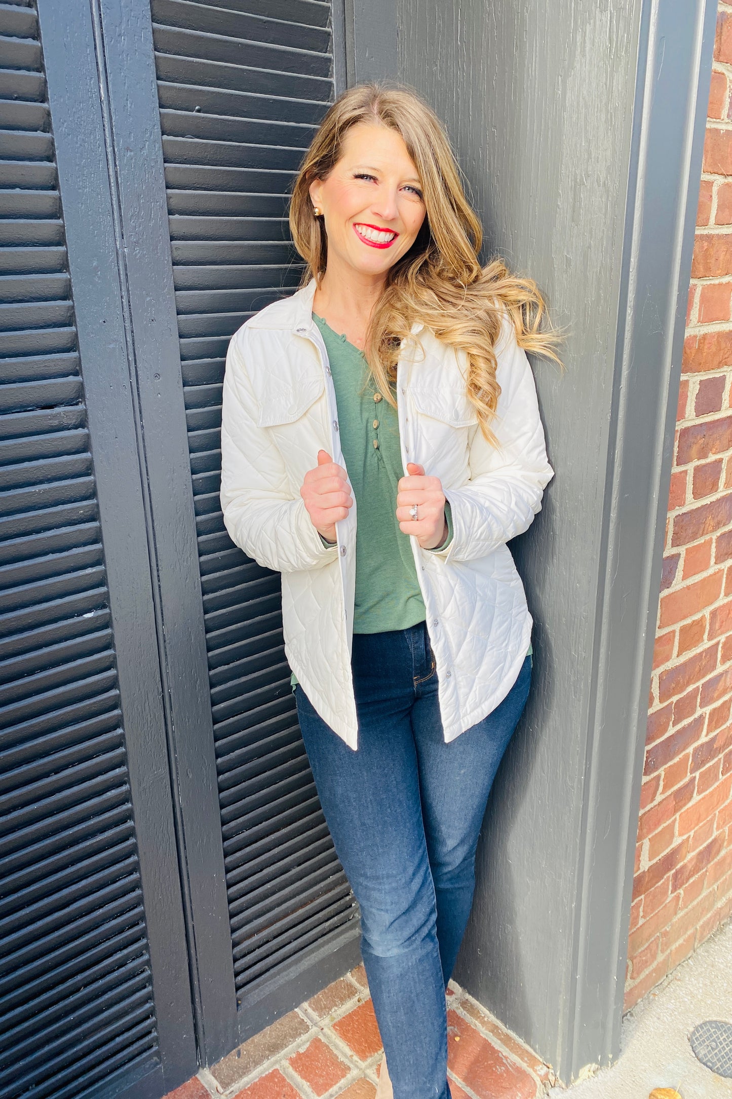 Ivory Quilted Jacket Tops available at Southern Sunday