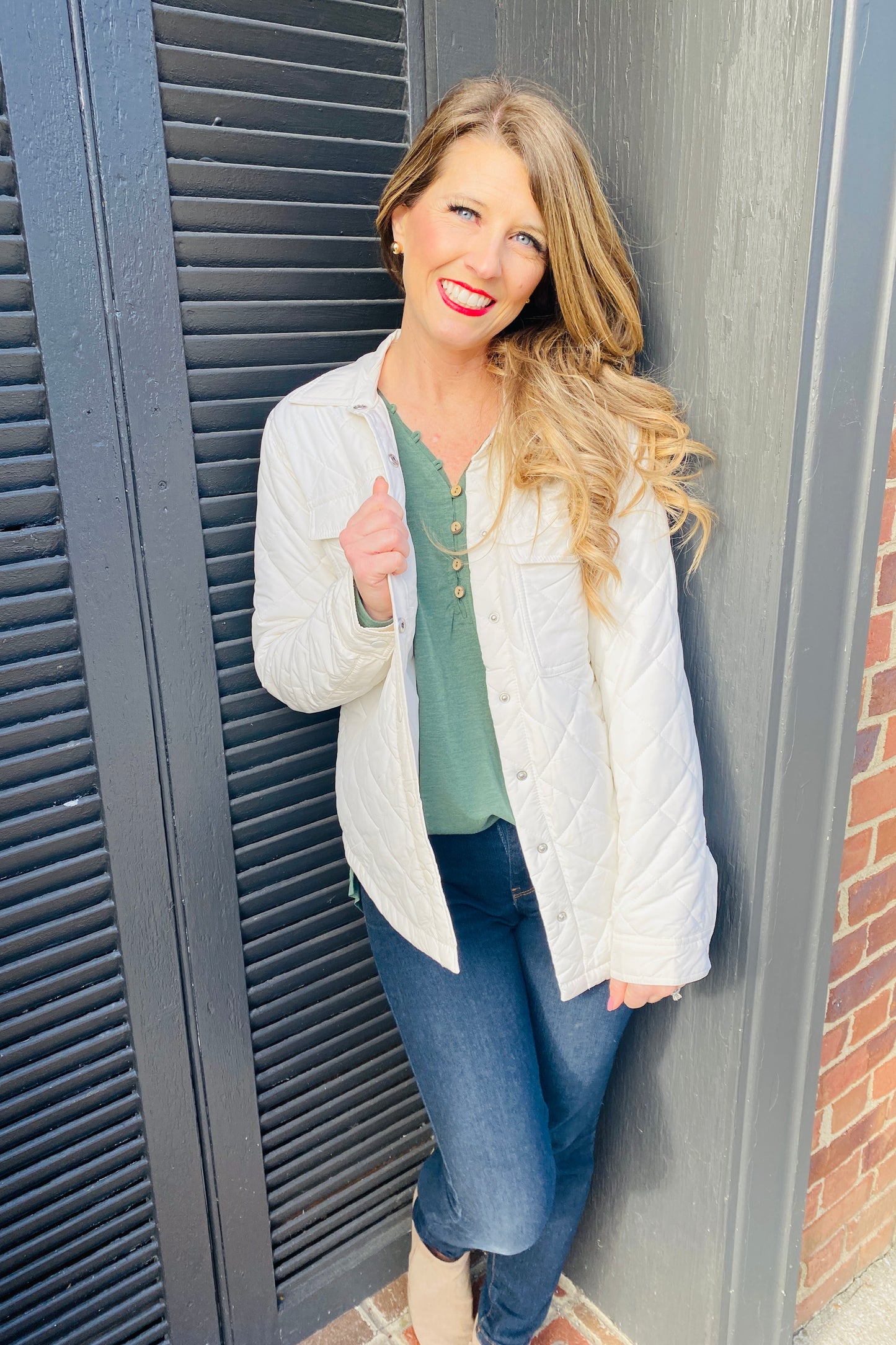 Ivory Quilted Jacket Tops available at Southern Sunday