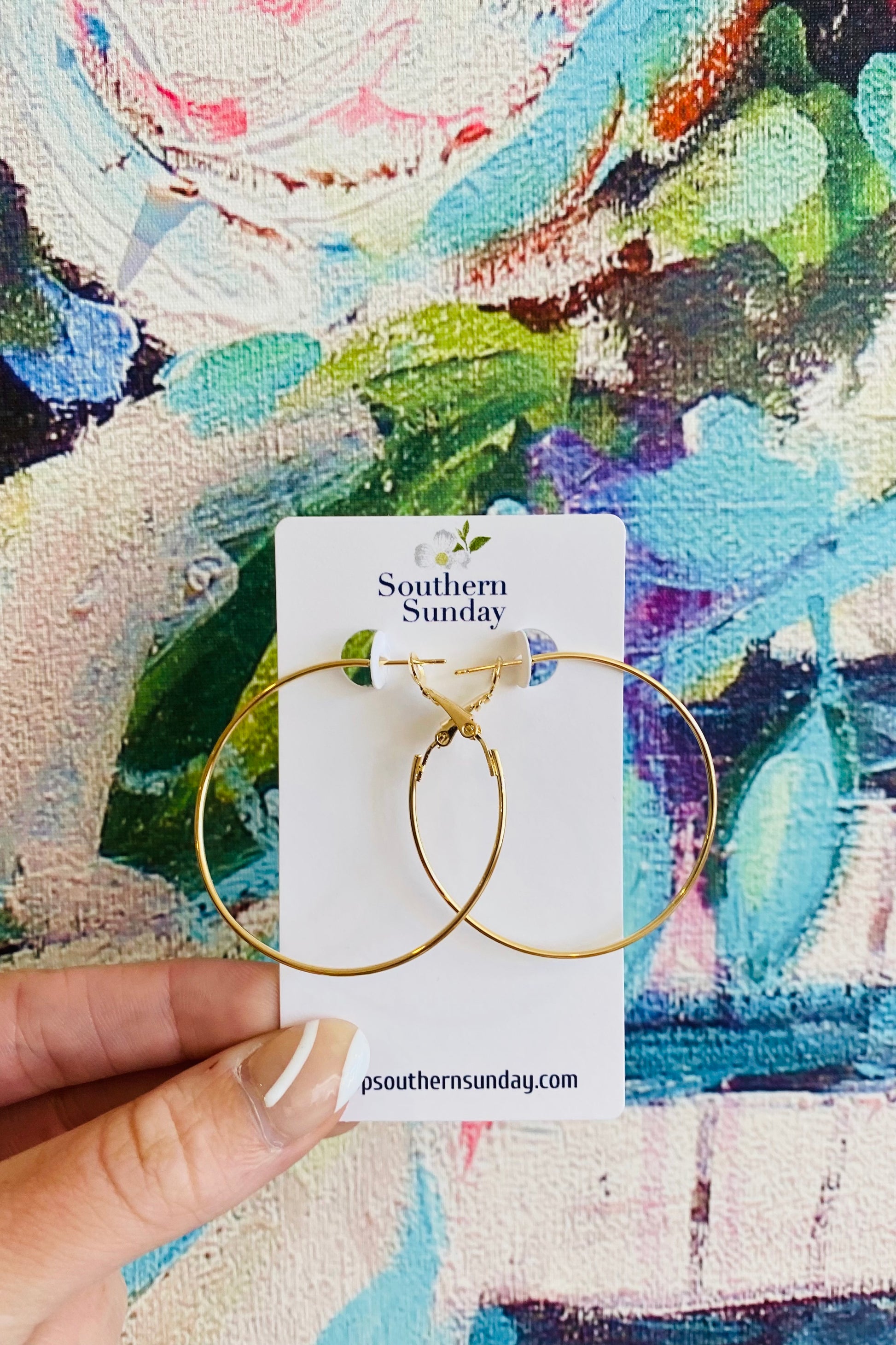 Thin Gold Hoop Earrings Jewelry available at Southern Sunday