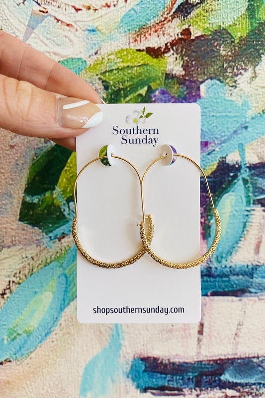 Gold Oval Hoop with CZ Detail Earrings Jewelry available at Southern Sunday