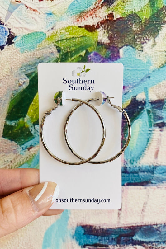 Twisted Silver Hoop Earrings Jewelry available at Southern Sunday