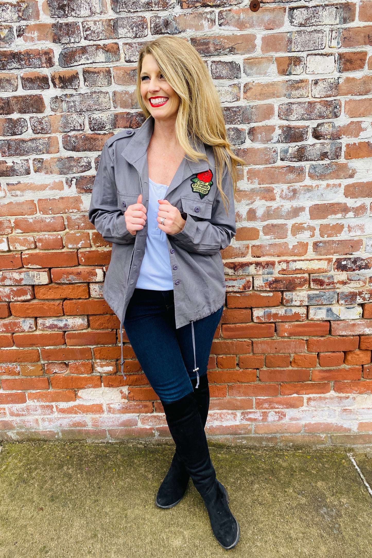 Charcoal Patch Field Jacket Tops available at Southern Sunday