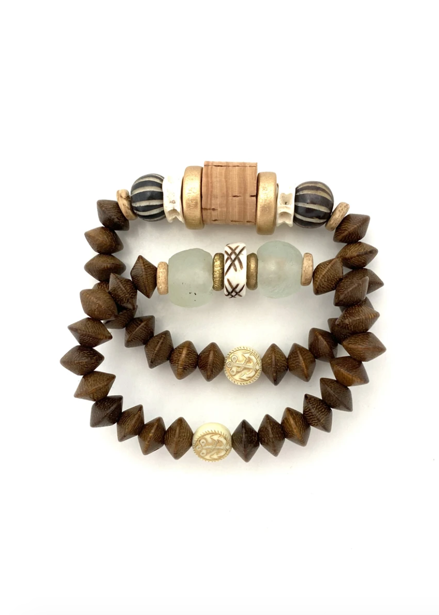 Dark Wood Beaded Bracelet Stack Jewelry available at Southern Sunday